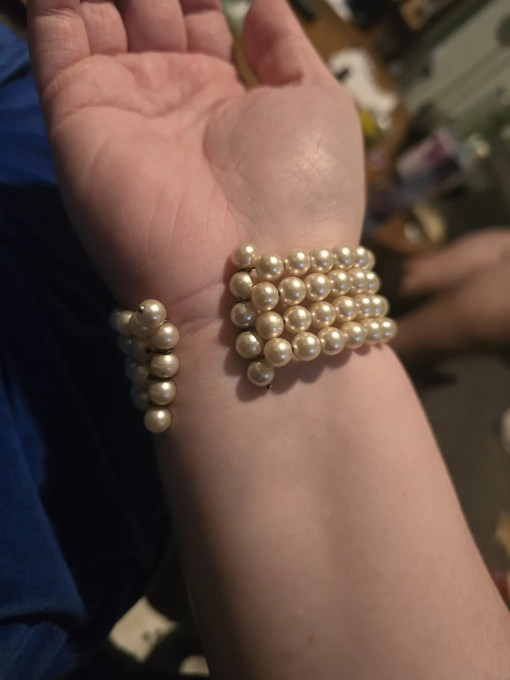 Vintage 1950s Pearl Wire Cuff Bracelet